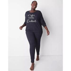 Cacique Coffee until Cocktails plus size 18 20 gray Jersey Top & Jogger PJ Set